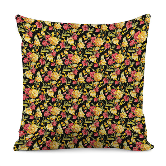 Red And Yellow Flowers Print Pillow Cover