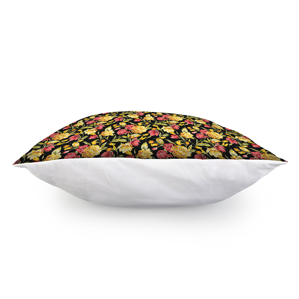 Red And Yellow Flowers Print Pillow Cover