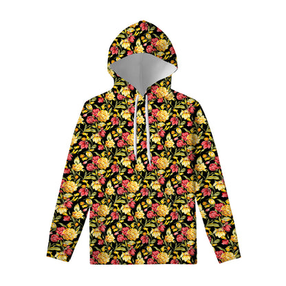 Red And Yellow Flowers Print Pullover Hoodie