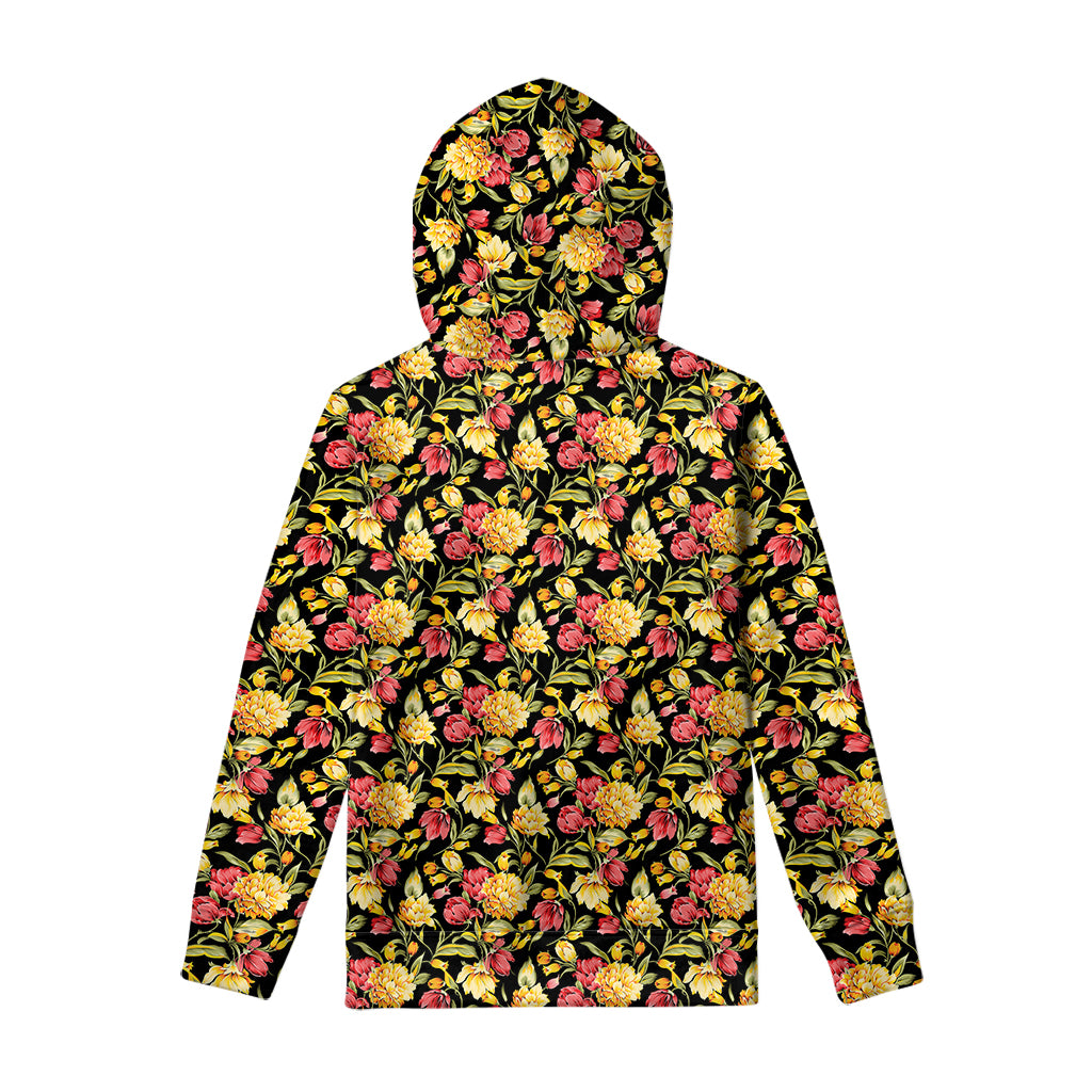 Red And Yellow Flowers Print Pullover Hoodie