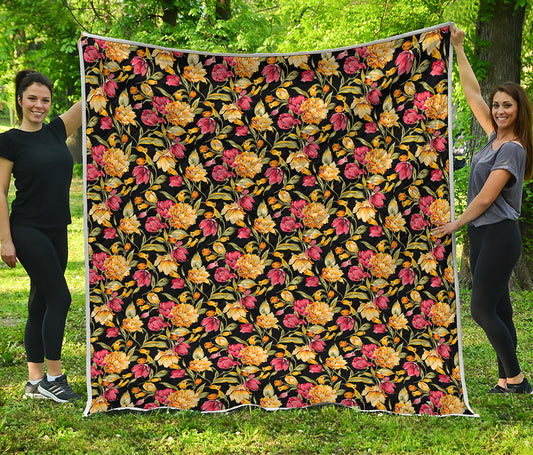 Red And Yellow Flowers Print Quilt