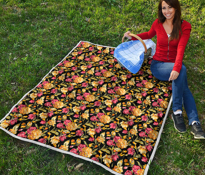 Red And Yellow Flowers Print Quilt