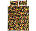Red And Yellow Flowers Print Quilt Bed Set