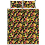 Red And Yellow Flowers Print Quilt Bed Set