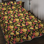 Red And Yellow Flowers Print Quilt Bed Set