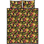 Red And Yellow Flowers Print Quilt Bed Set
