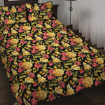Red And Yellow Flowers Print Quilt Bed Set