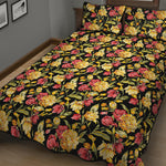 Red And Yellow Flowers Print Quilt Bed Set