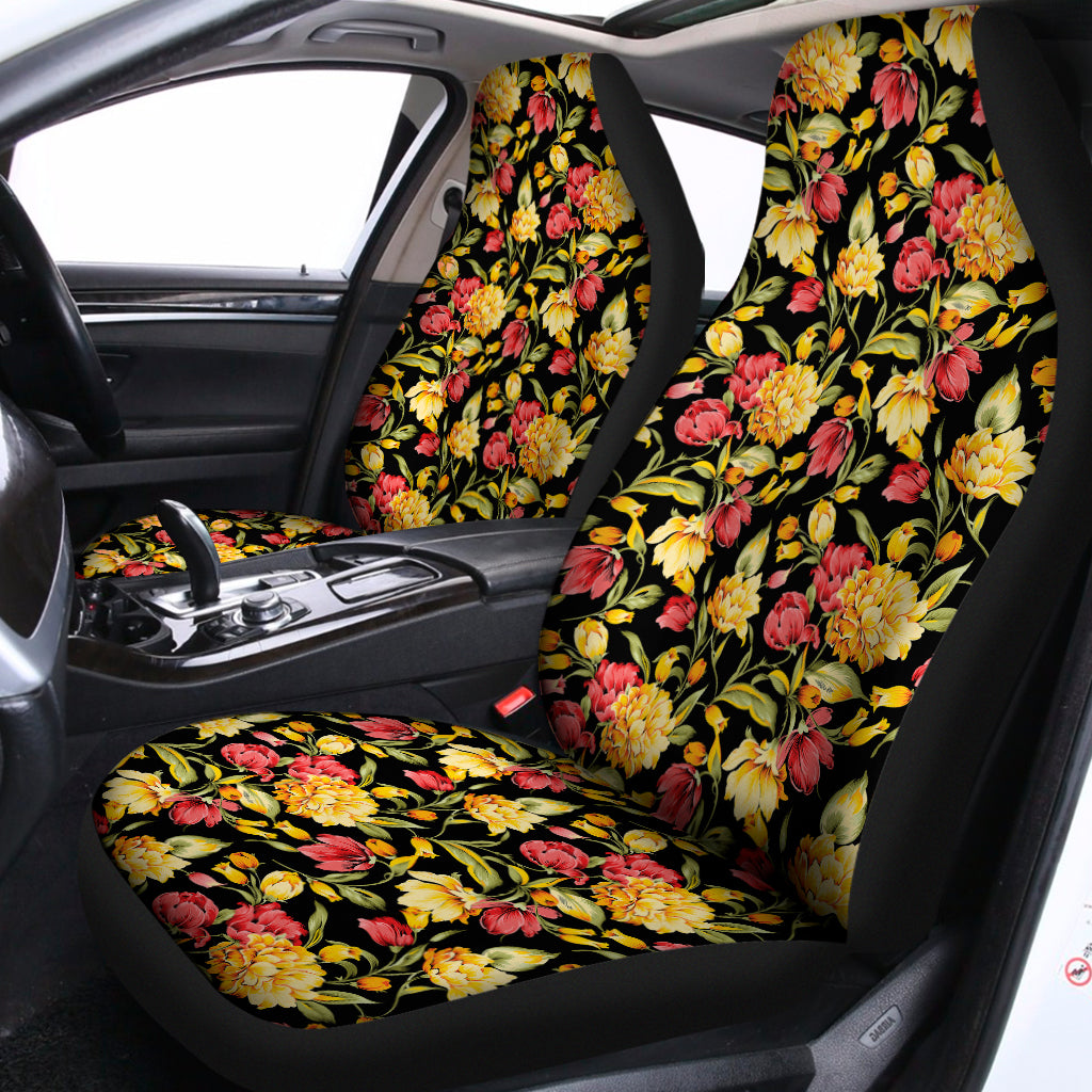 Red And Yellow Flowers Print Universal Fit Car Seat Covers