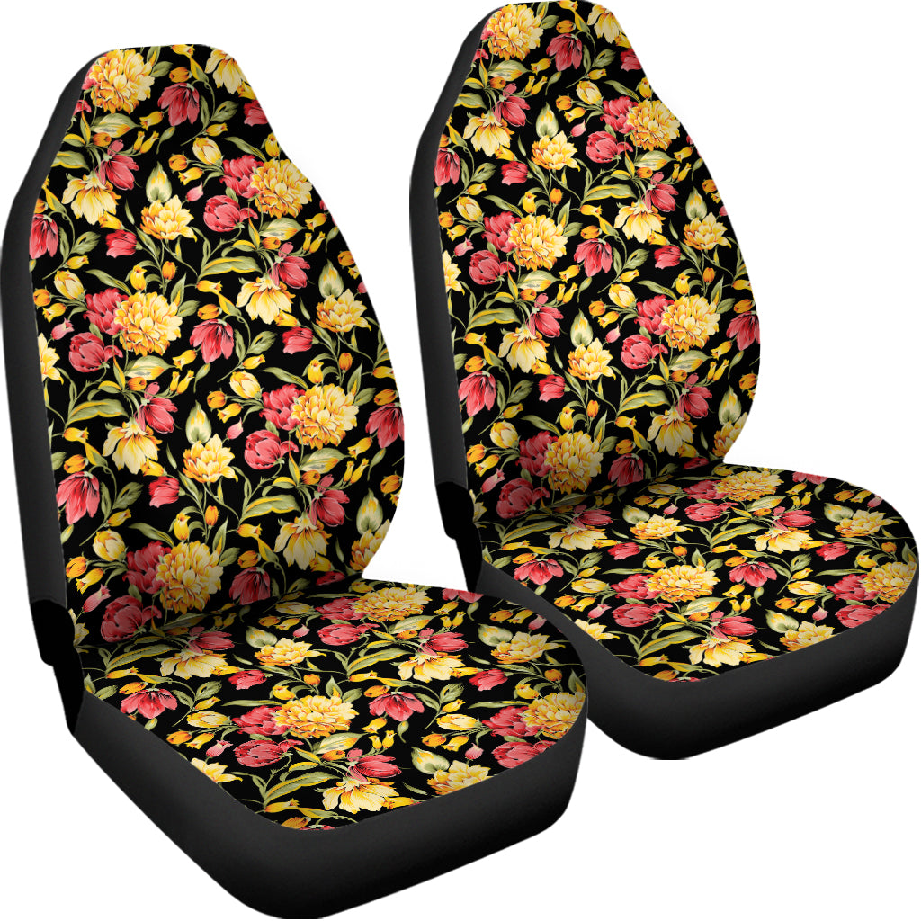 Red And Yellow Flowers Print Universal Fit Car Seat Covers