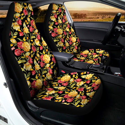 Red And Yellow Flowers Print Universal Fit Car Seat Covers