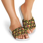 Red And Yellow Flowers Print White Slide Sandals