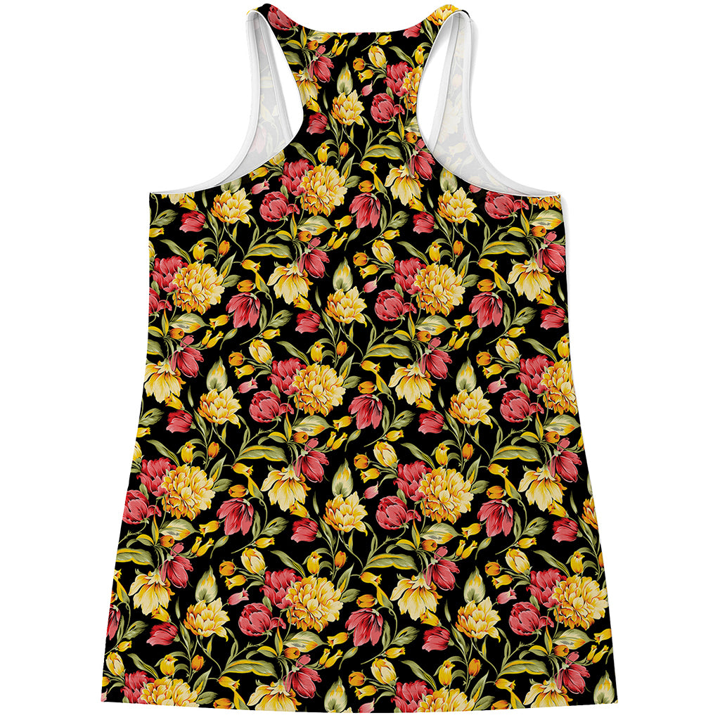 Red And Yellow Flowers Print Women's Racerback Tank Top