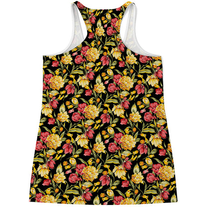 Red And Yellow Flowers Print Women's Racerback Tank Top