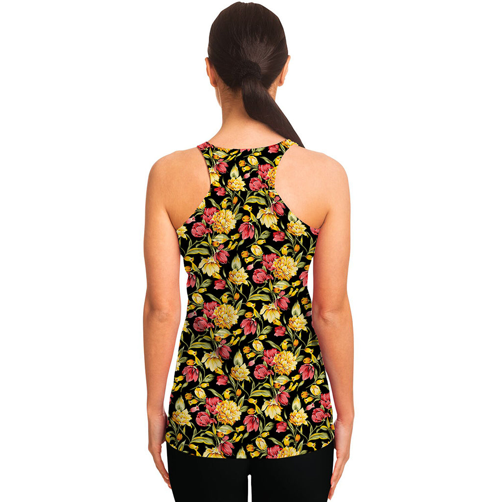 Red And Yellow Flowers Print Women's Racerback Tank Top