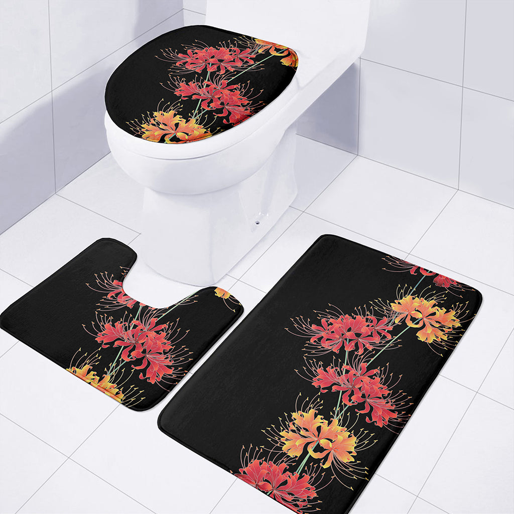 Red And Yellow Japanese Amaryllis Print 3 Piece Bath Mat Set