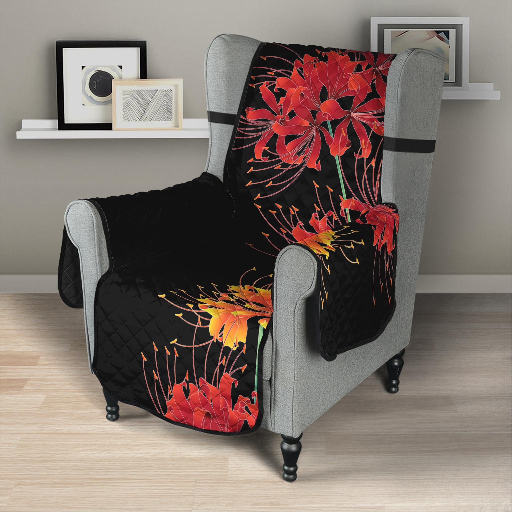 Red And Yellow Japanese Amaryllis Print Armchair Protector