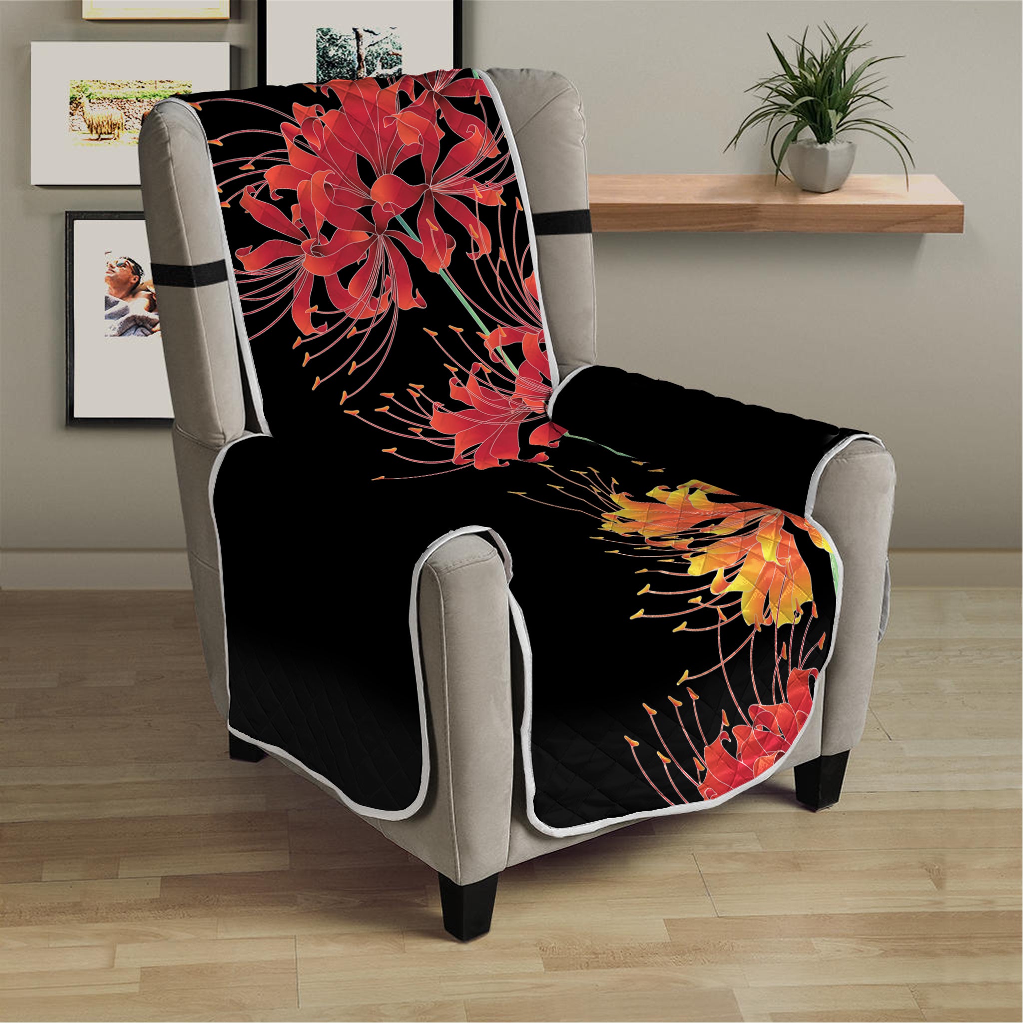 Red And Yellow Japanese Amaryllis Print Armchair Protector