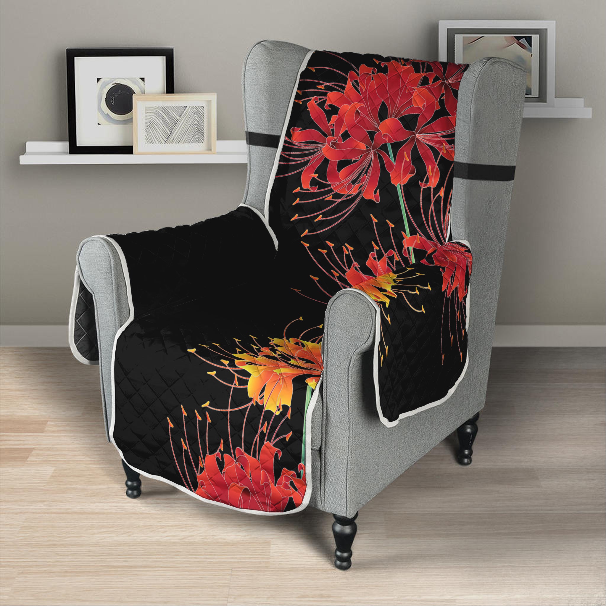 Red And Yellow Japanese Amaryllis Print Armchair Protector