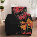 Red And Yellow Japanese Amaryllis Print Armchair Slipcover