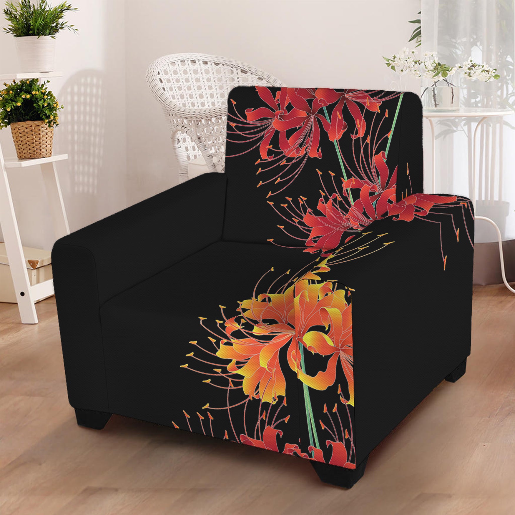 Red And Yellow Japanese Amaryllis Print Armchair Slipcover