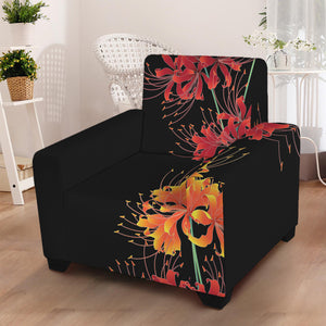 Red And Yellow Japanese Amaryllis Print Armchair Slipcover