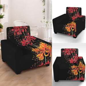 Red And Yellow Japanese Amaryllis Print Armchair Slipcover