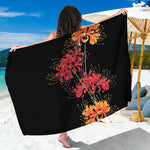 Red And Yellow Japanese Amaryllis Print Beach Sarong Wrap