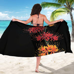 Red And Yellow Japanese Amaryllis Print Beach Sarong Wrap
