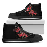 Red And Yellow Japanese Amaryllis Print Black High Top Shoes