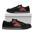 Red And Yellow Japanese Amaryllis Print Black Low Top Sneakers
