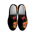 Red And Yellow Japanese Amaryllis Print Black Slip On Shoes