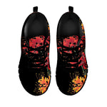 Red And Yellow Japanese Amaryllis Print Black Sneakers