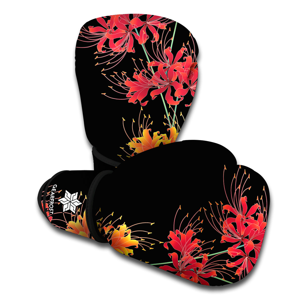 Red And Yellow Japanese Amaryllis Print Boxing Gloves