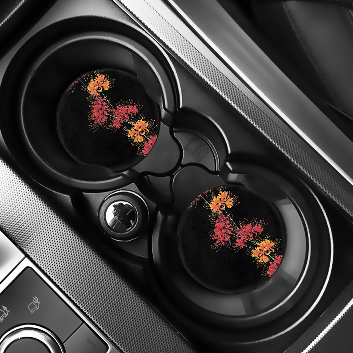 Red And Yellow Japanese Amaryllis Print Car Coasters