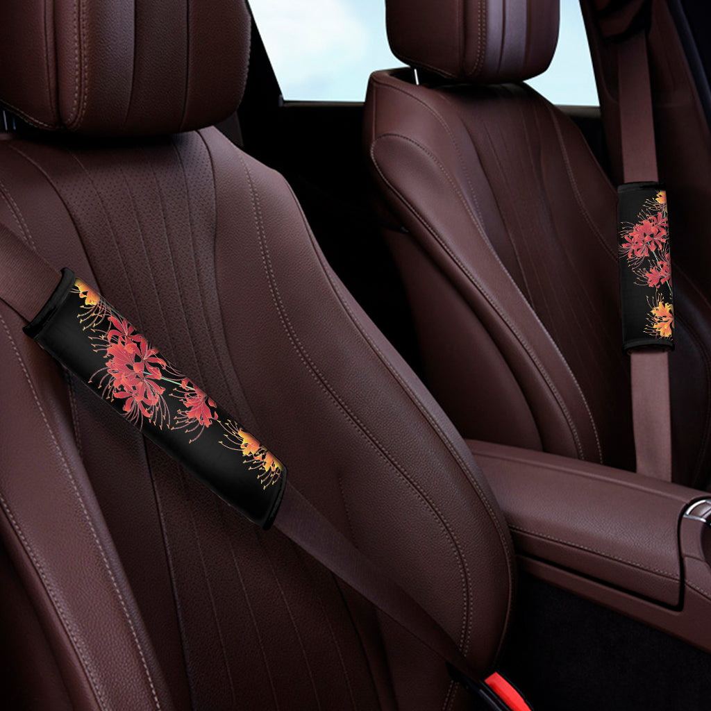 Red And Yellow Japanese Amaryllis Print Car Seat Belt Covers