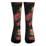 Red And Yellow Japanese Amaryllis Print Crew Socks