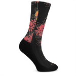 Red And Yellow Japanese Amaryllis Print Crew Socks