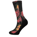 Red And Yellow Japanese Amaryllis Print Crew Socks