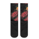 Red And Yellow Japanese Amaryllis Print Crew Socks