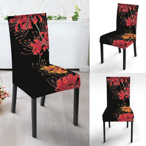 Red And Yellow Japanese Amaryllis Print Dining Chair Slipcover