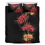 Red And Yellow Japanese Amaryllis Print Duvet Cover Bedding Set