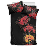 Red And Yellow Japanese Amaryllis Print Duvet Cover Bedding Set