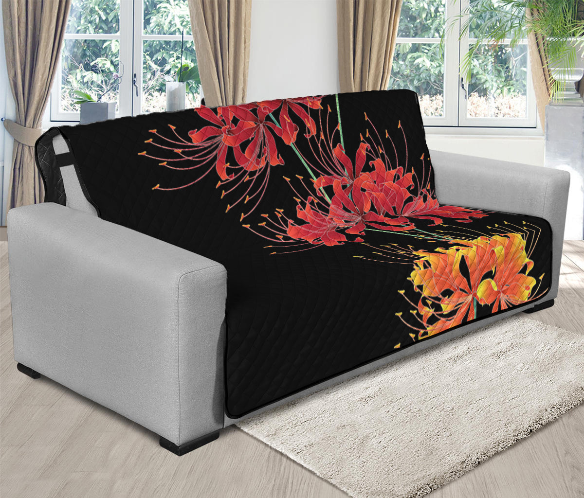 Red And Yellow Japanese Amaryllis Print Futon Protector