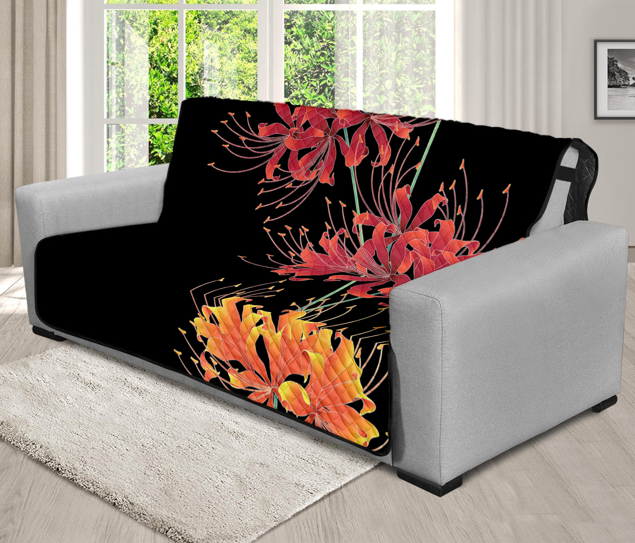 Red And Yellow Japanese Amaryllis Print Futon Protector