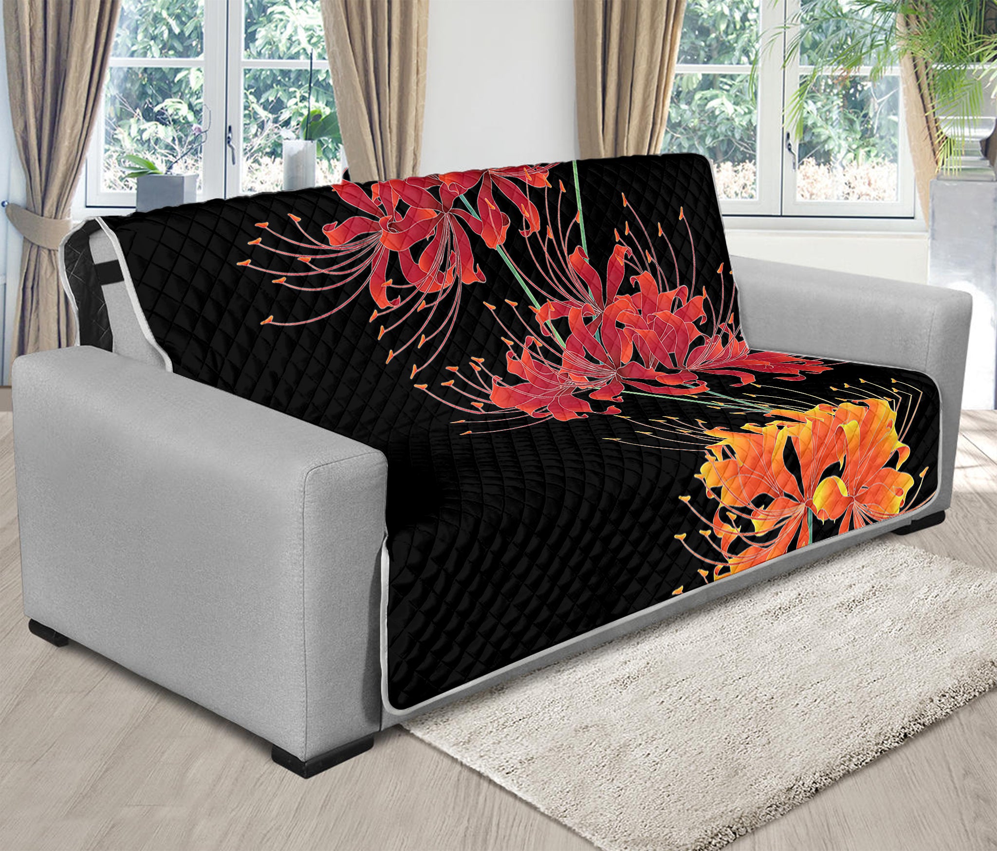 Red And Yellow Japanese Amaryllis Print Futon Protector