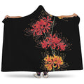 Red And Yellow Japanese Amaryllis Print Hooded Blanket