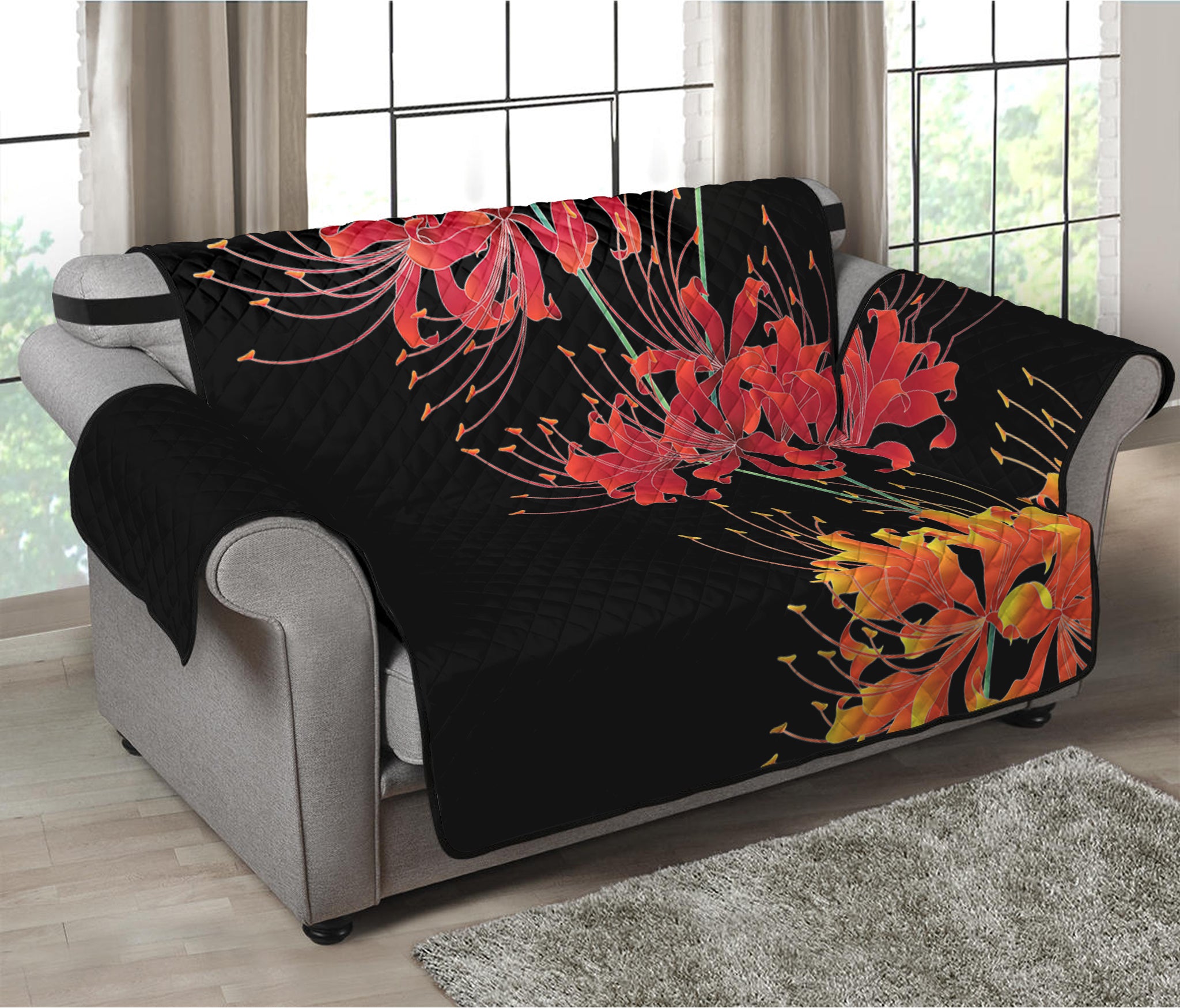 Red And Yellow Japanese Amaryllis Print Loveseat Protector