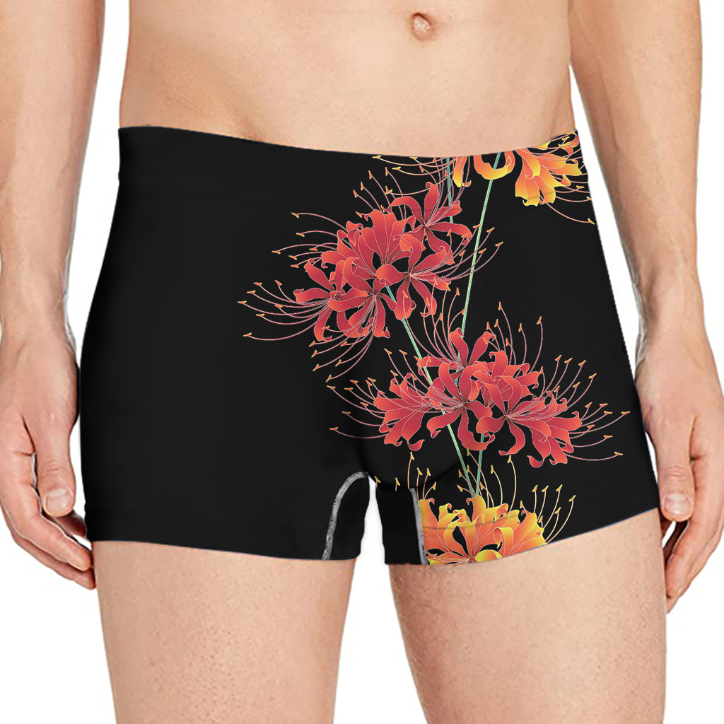 Red And Yellow Japanese Amaryllis Print Men's Boxer Briefs