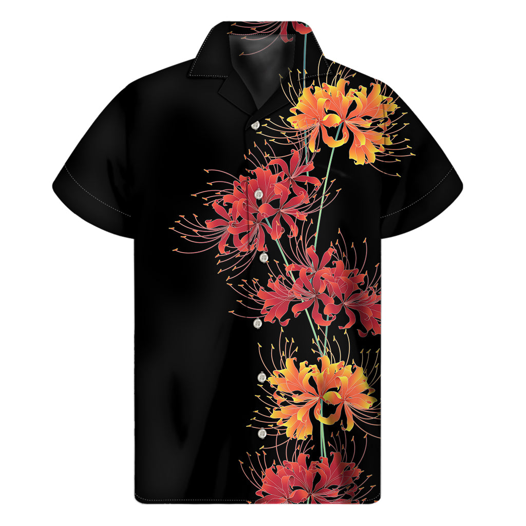 Red And Yellow Japanese Amaryllis Print Men's Short Sleeve Shirt